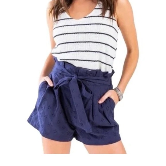 Mi Ami Pants - Mi Ami Women’s Paperbag Eyelet Tie Waist Shorts